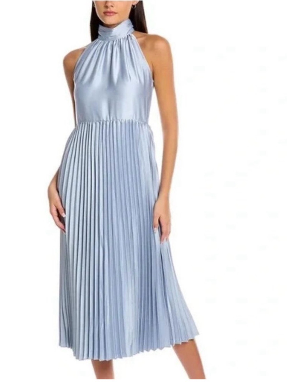 NWT Taylor pleated halter baby blue midi dress size 6